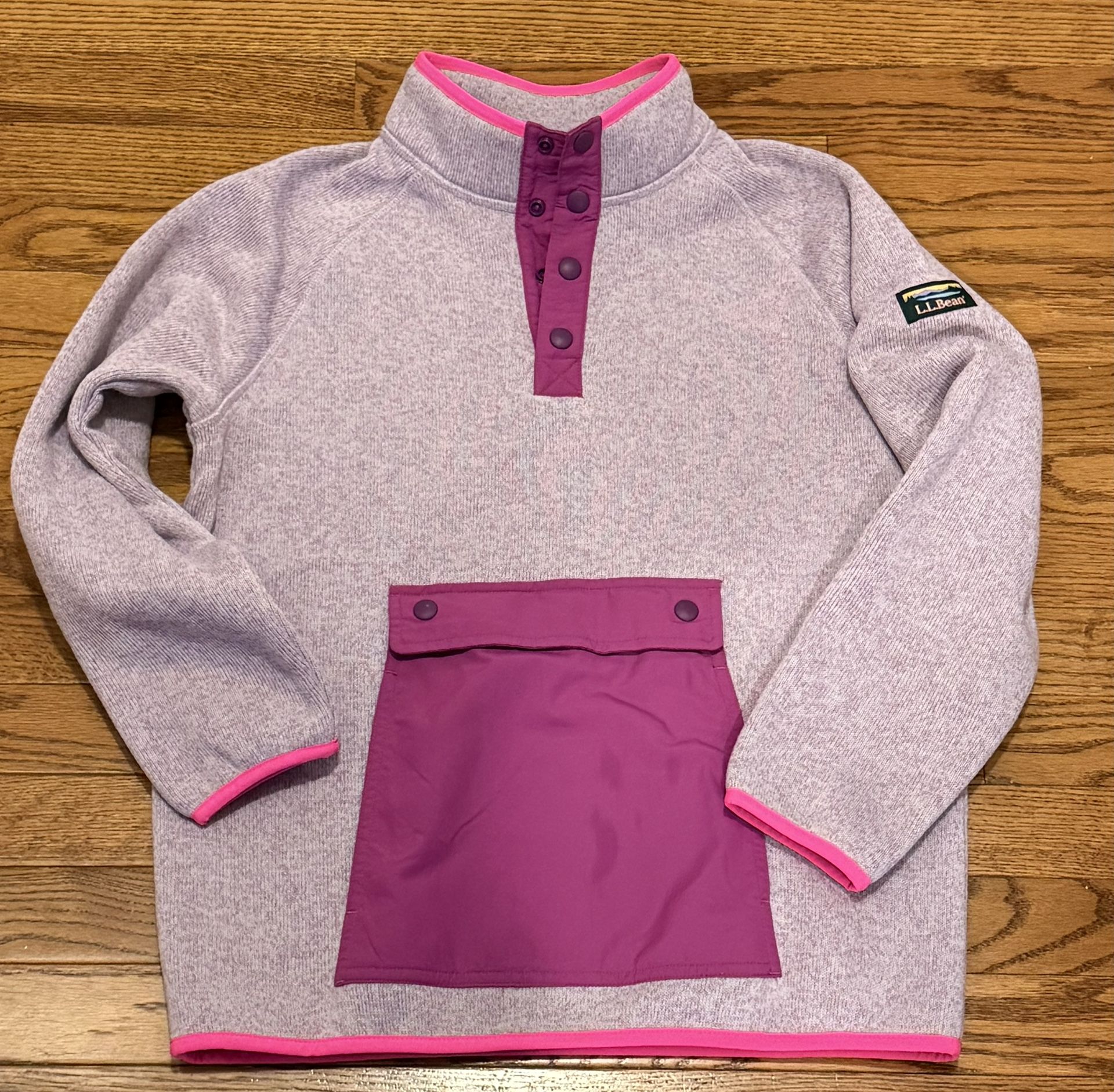 LL Bean Girls Sweater Fleece Half Snap Pullover Sweatshirt Purple Size L (14-16)
