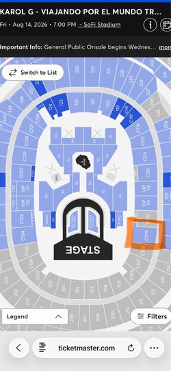Karol G Tickets Seat Club 109 - 6 Tickets