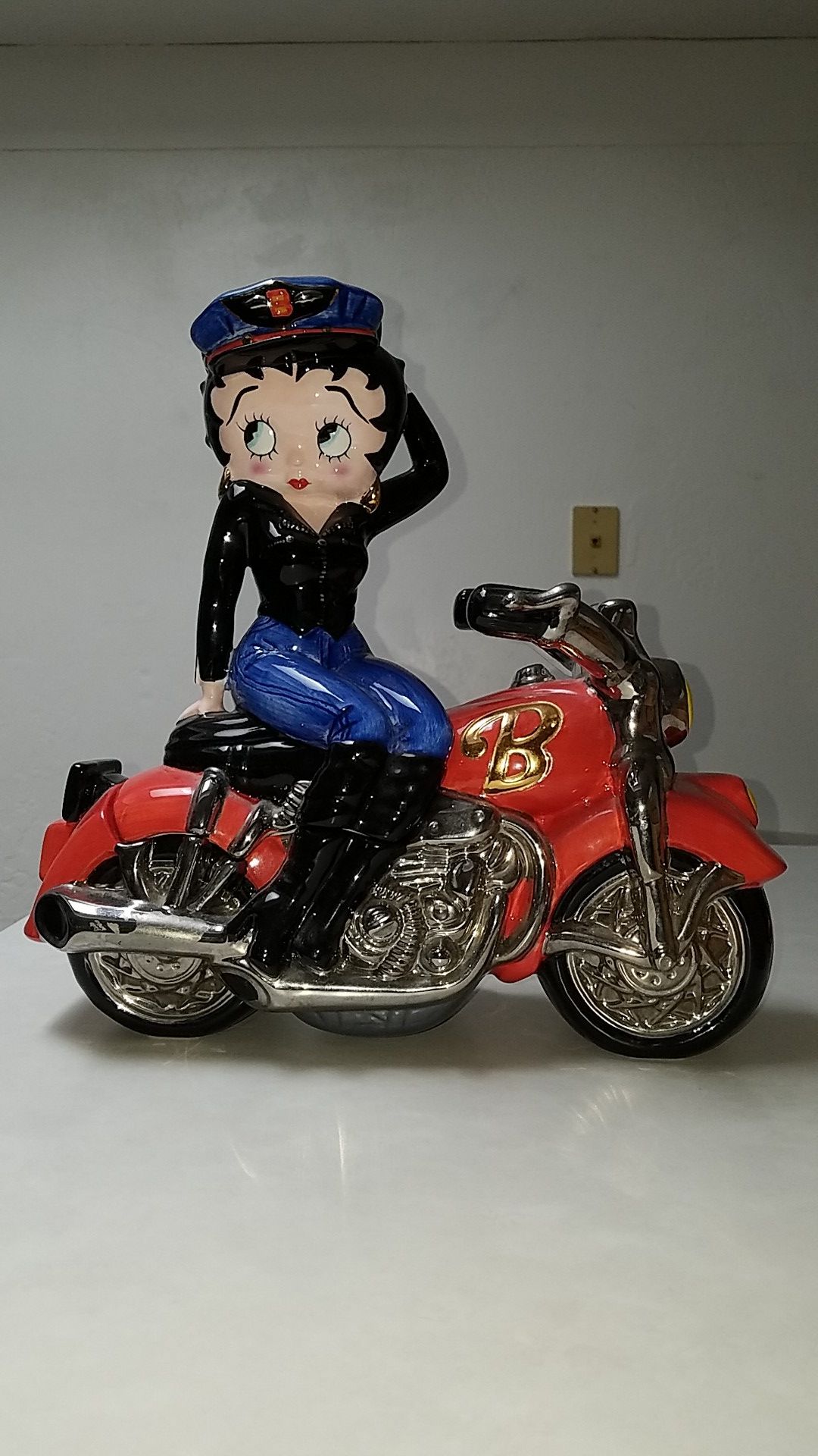 Betty Boop biker motorcycle ceramic clay art cookie jar motorbike Chopper