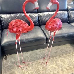 New Pair Of Metal Flamingos 