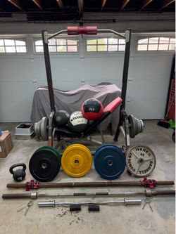 Home gym  Squat rack , bench  and  bars