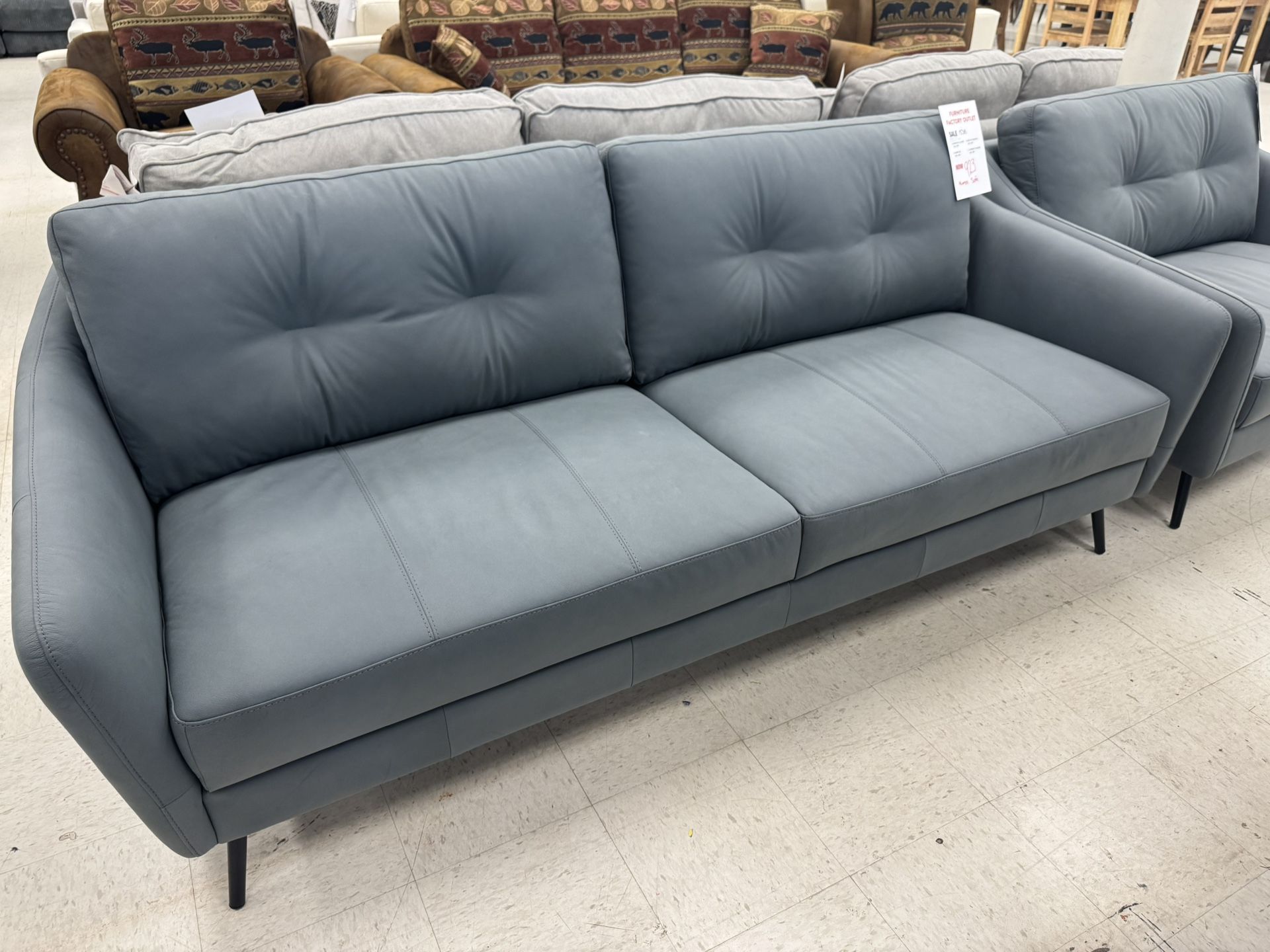 Gorgeous Modern Blue Top Grain Leather Sofa And 1.5 Chair