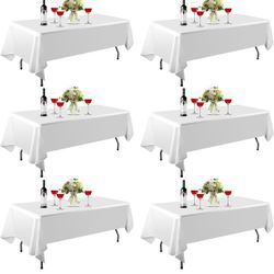 6 Pack Rectangle Table Cloth, 60 x 102 inch White 100% Polyester Thickened Fabric for Banquet Wedding Party Rectangular Tablecloths, Stain Resistant a