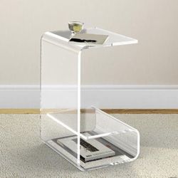 Modern Clear Acrylic End Table With Storage C-Shaped Side Table 