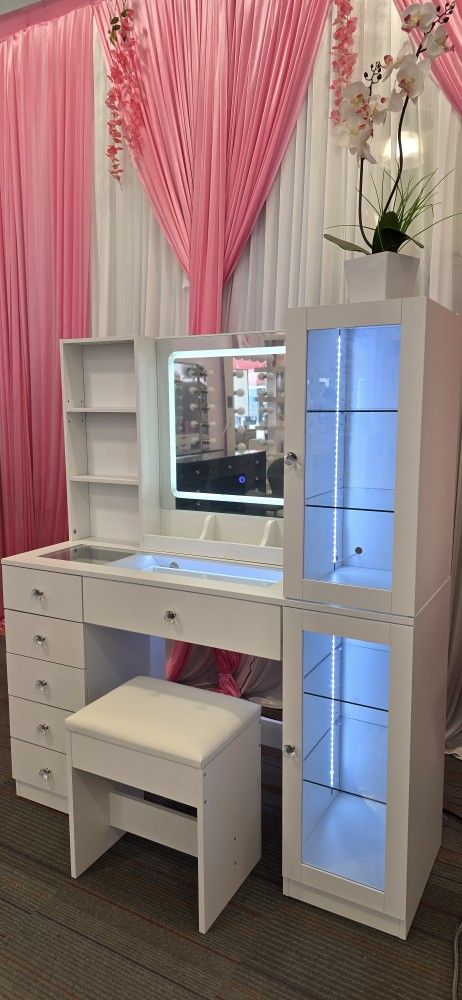 Vanity Table With Mirror Light And Stool