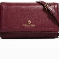 Michael Kors Jet Set Charm Pebbled Dark Berry Leather Phone Crossbody Bag