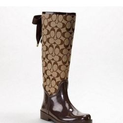 COACH TRISTEE SIGNATURE KHAKI CANVAS LACE UP CORSET RAIN BOOTS US SIZE 6