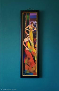 Vintage Painting " Duet Night " by Korean-American Artist Charles Lee 50"×14.5"