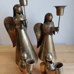 4 Copper Angels Candle Holders Christmas Decor Wings