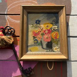 Vintage Mid Century Floral Oil Painting | Framed Impasto Still Life