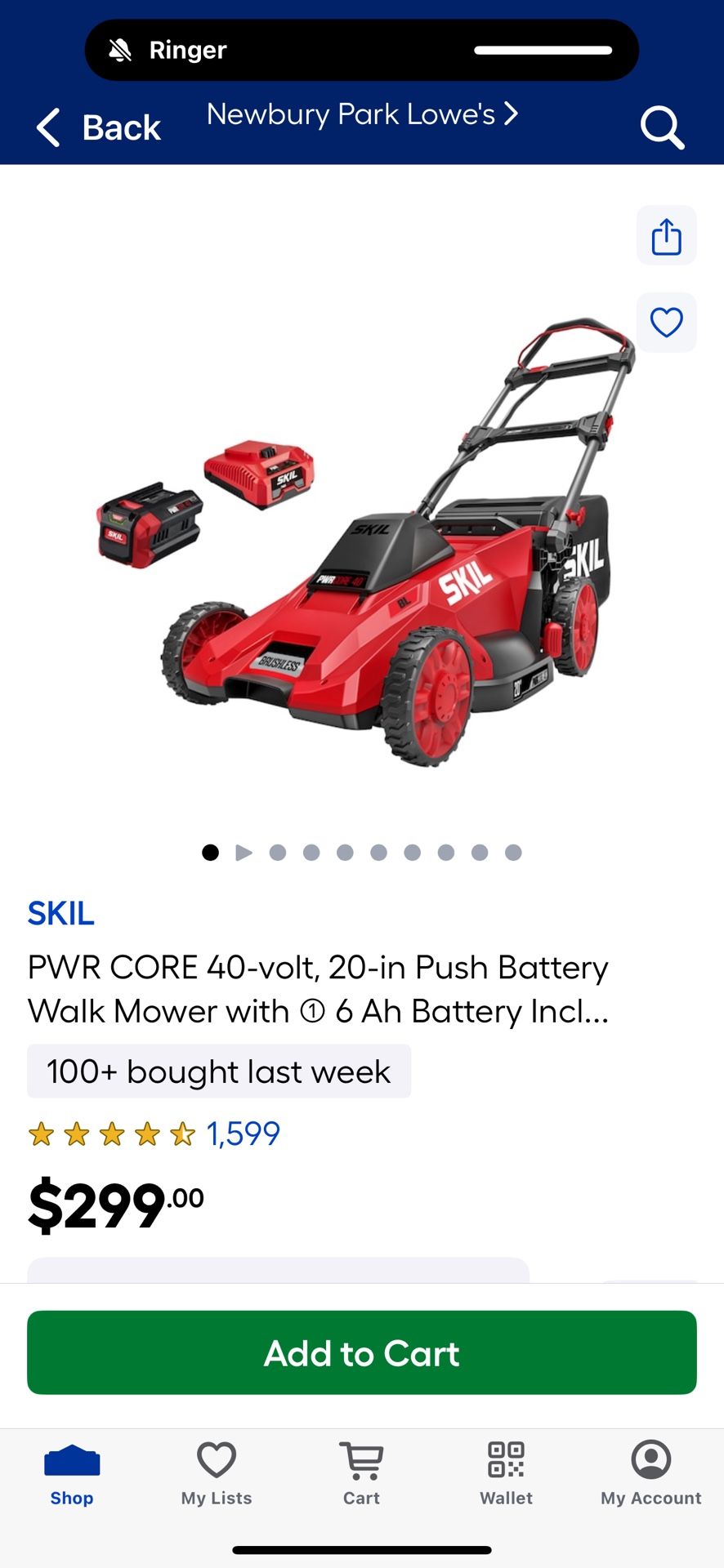 NEW NEVER USED SKILL PWR CORE 20” 40 Volt PUSH MOWER WITH A 3 YEAR EXTENDED WARRANTY FULLY TRANSFERABLE