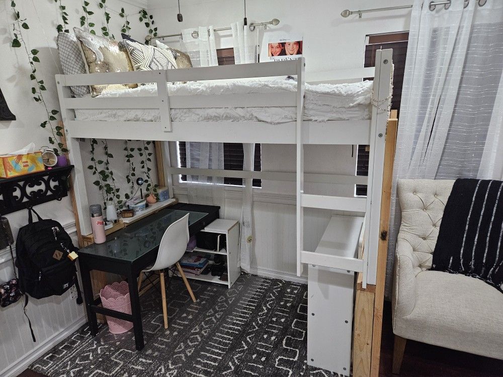 Twin Loft Bed, Desk And Shelf