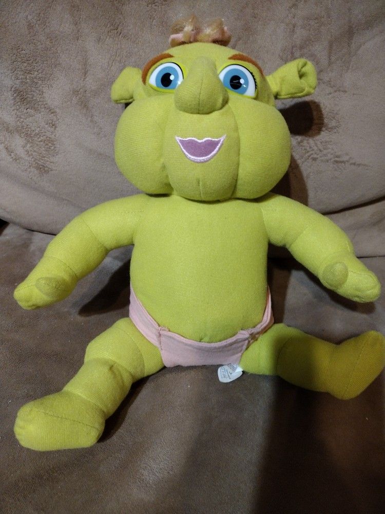 12" seated Shrek the 3rd girl Triplet Ogre Nanco. Baby Shrek pink diaper blond