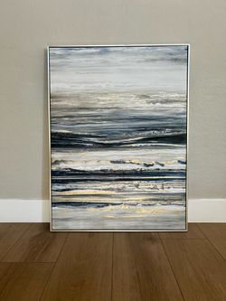 40x30 LARGE “Endless Sea” Multicolored Textured Canvas Art w/ Silver Floating Frame