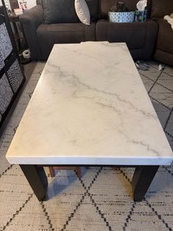 Marble Top Coffee Table with Dark Legs
