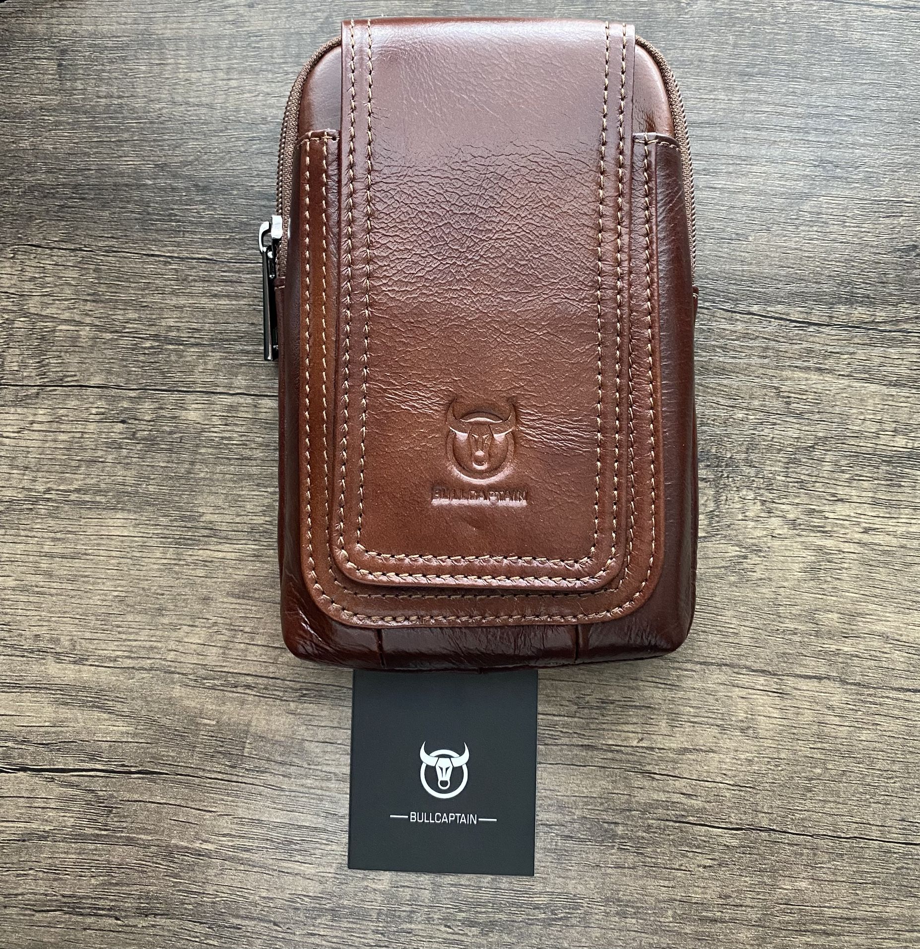 BULLCAPTAIN Men's Leather Belt Waist Bag