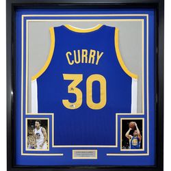 Framed Facsimile Autographed Stephen Steph Curry 35X39 Golden State Blue Reprint