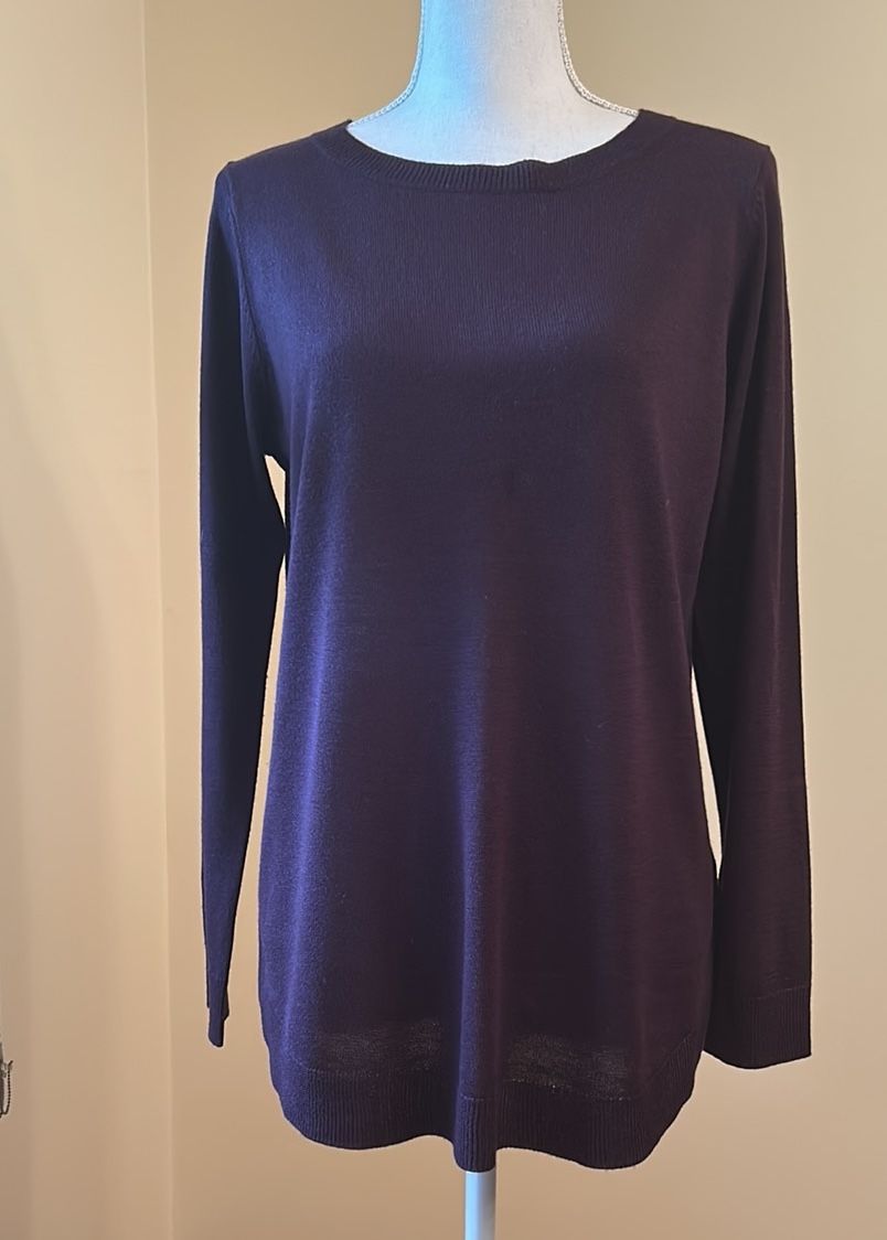 CUPIO Women's Casual Long Sleeve Crewneck Pullover Tunic Sweater, Lg, Aubergine