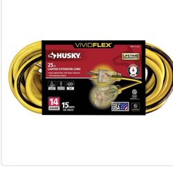Husky VividFlex 25 ft. 14/3 Gauge Medium Duty Indoor/Outdoor Extension Cord with Lighted End, Yellow