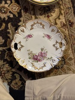 Antique Hand Painted Floral 10" Cake Plate Unbranded.