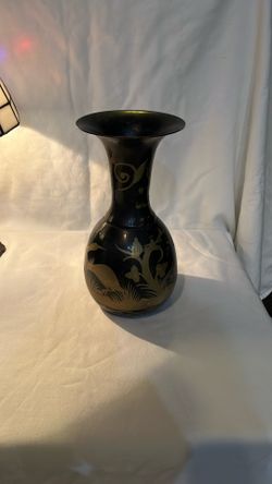 Vintage Etched Brass Bud Vase