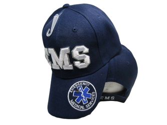 Dark Blue EMS Emergency Medical Service Hat White Shadow Embroidered Cap