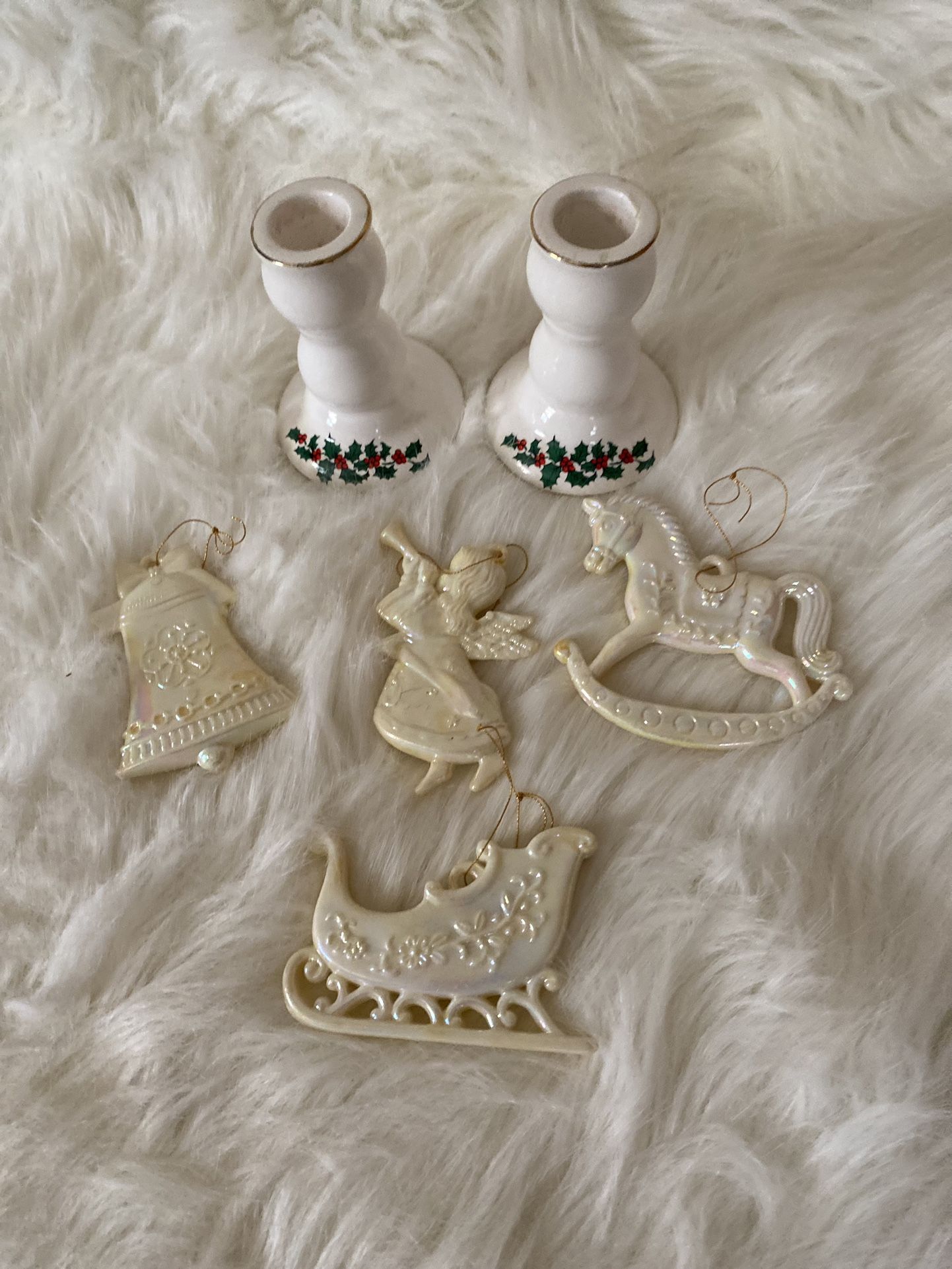 Christmas Vintage Ornament And Candlestick Set