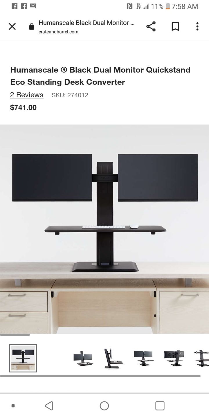 Humanscale-Black dual monitor Quickstand Eco Standing Desk Converter Brand New(In the box still-OBO)