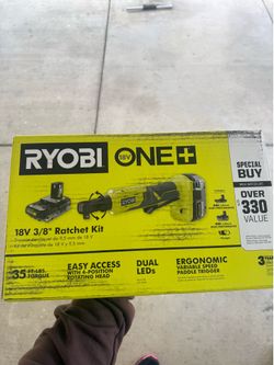 RYOBI ONE+ 18V Cordless 3/8 in. Ratchet Kit with 2.0 Ah Battery, 4.0 Ah Battery, and Charger