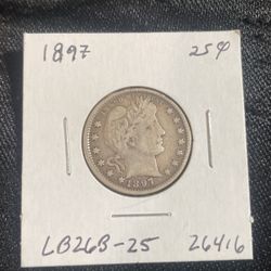 US coin 1897 barber quarter silver