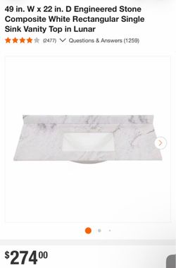 49 in. W x 22 in. D Engineered Stone Composite White Rectangular Single Sink Vanity Top in Lunar