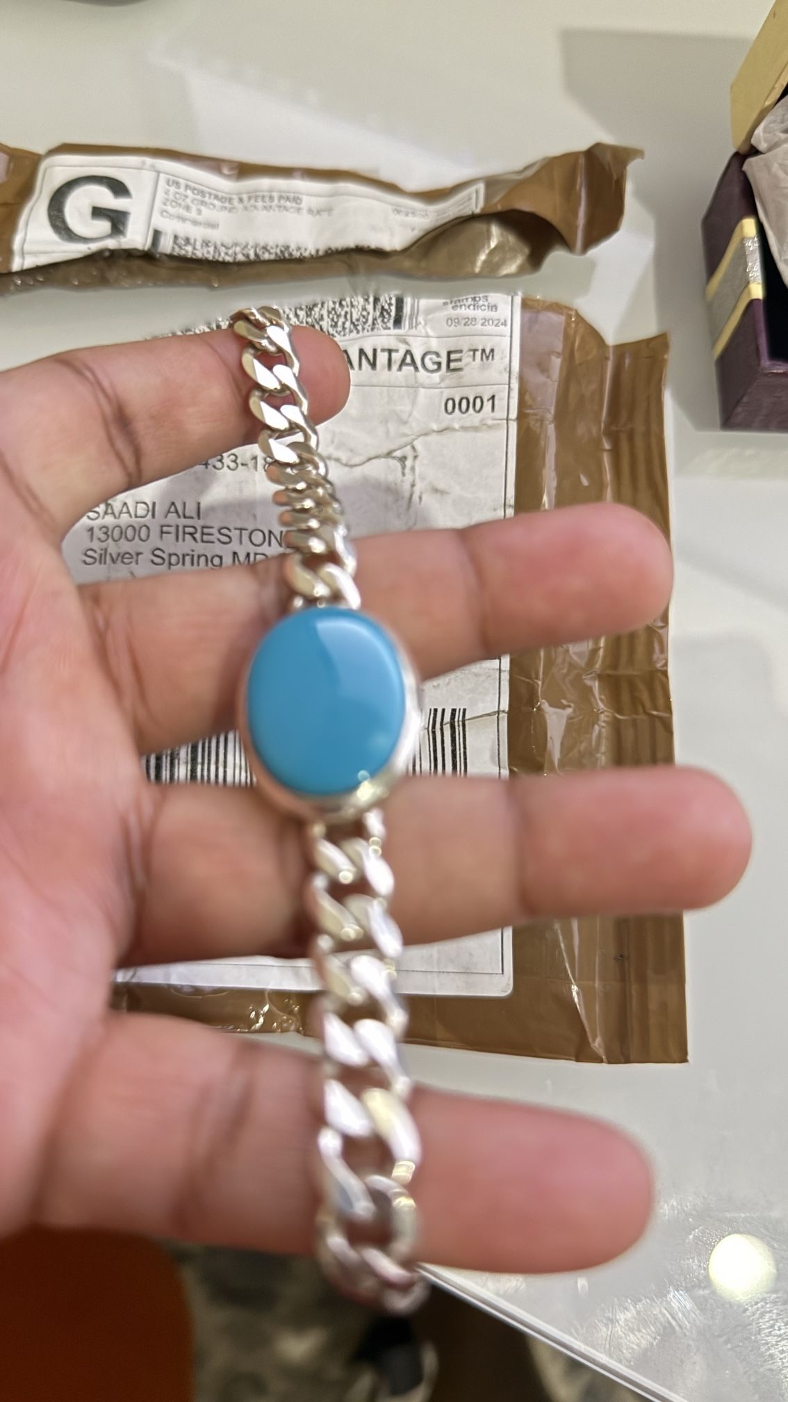 Turquoise 40 Carat Cuban Chain Bracelet, 925 Sterling Silver Cabochon Men's Jewelry Birthstone. Cuban bracelet. Firoza bracelet