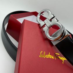Ferragamo Belt Silver Buckle Black Leather With Box. ✅ Sizes 32-34-36-38-40  High-quality black leather belt with a sleek silver buckle. Modern and ve