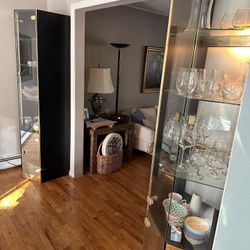 TWO Lighted Glass Display Breakfront - Cabinet - Curio