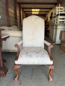 NY: Claw Foot Cream Damask Arm Chair