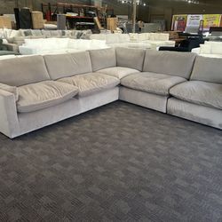 Brown Velvet Cloud Feather Sectional Couch 