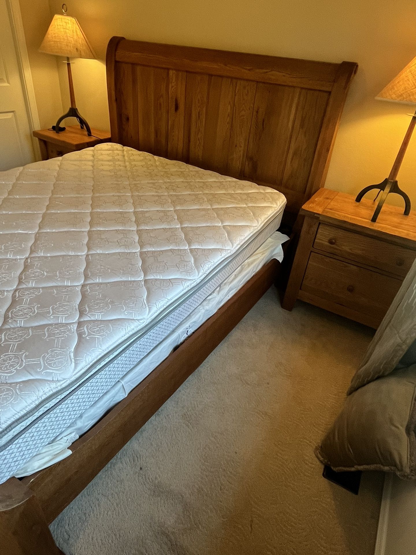 Queen Bedroom Set, Sleigh Bed, Dresser, Mirror, Side Table for Sale in