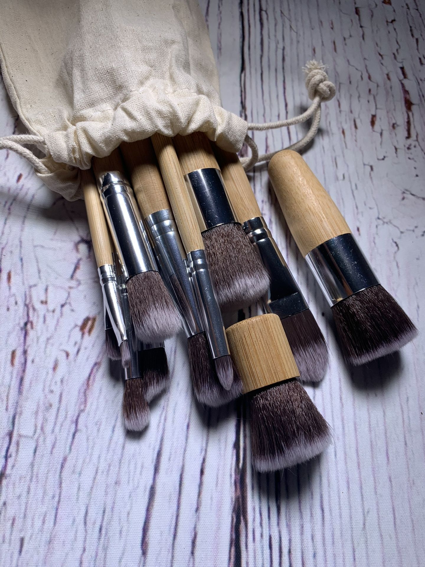 11 Pcs Natural Vegan Bamboo Makeup Brush Set