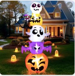 Halloween Inflatable 8 Foot Pumpkins Ghost And Cat