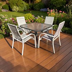 5-Piece Outdoor Patio Glass Top Set Table Chairs