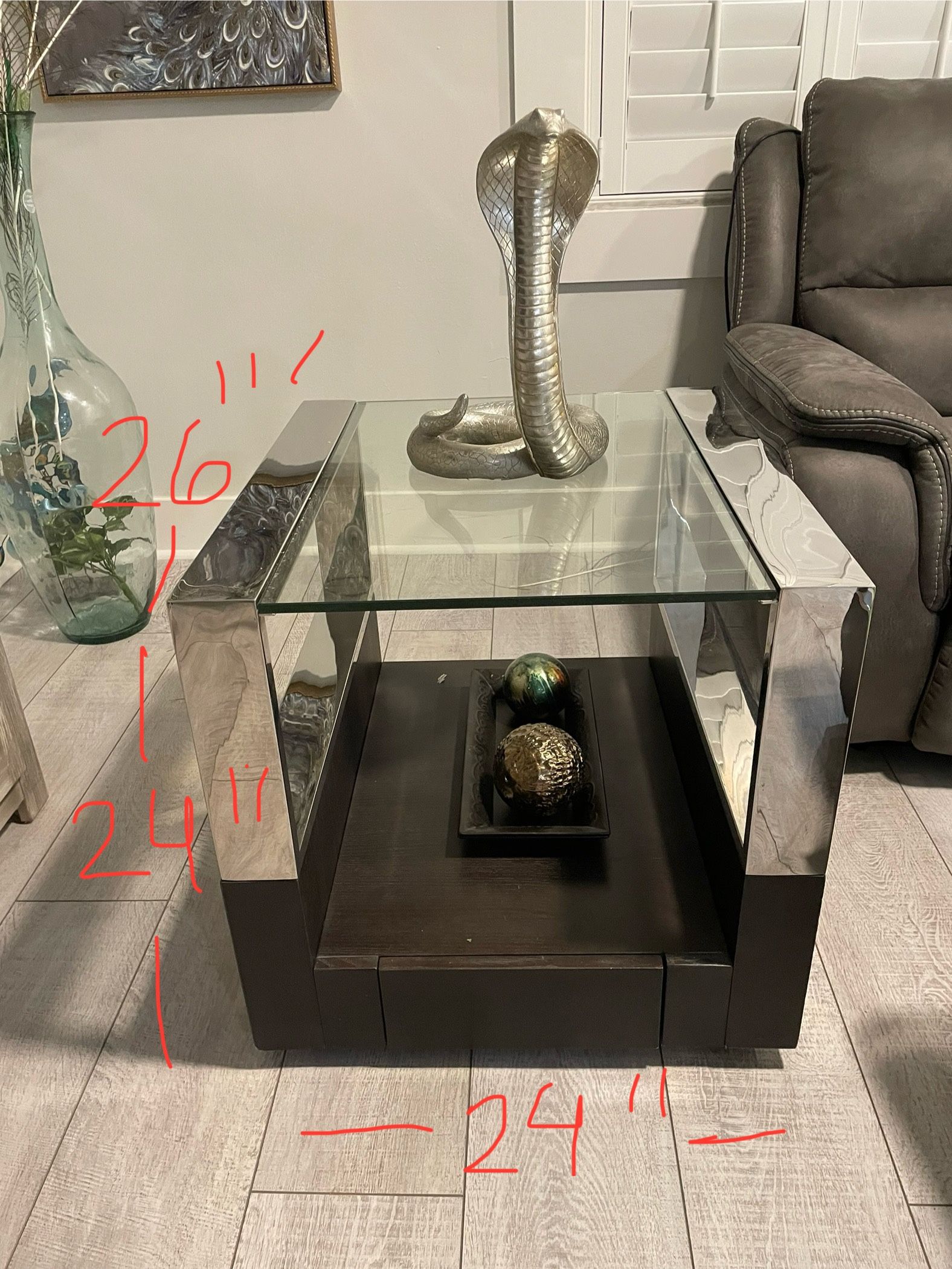 Glass Top End Side Coffee Table With Storage