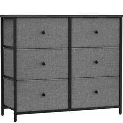 SONGMICS Dresser for Bedroom, Chest of Drawers, 6 Drawer Dresser, Closet Fabric Dresser with Metal Frame, Gray and Black with Wood Grain ULTS323G22, 1