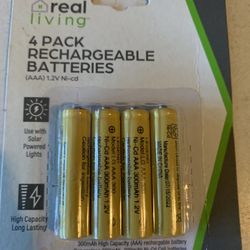 4 Pack Rechargeable Solar Light Batteries, AAA Size, Fits Most Solar Lights
