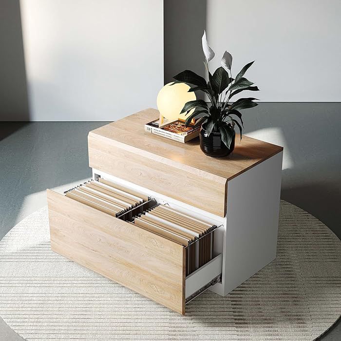2 Drawer Lateral File Cabinet, 31W*23H Wood Filing Cabinet with Anti-tilt Mechanism, Home Office Storage Filing for Letter, A4 & Legal Size, Light Wal