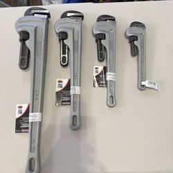 New RIDGID Aluminum Pipe Wrench Set. 24”, 18”, 14”,10”
