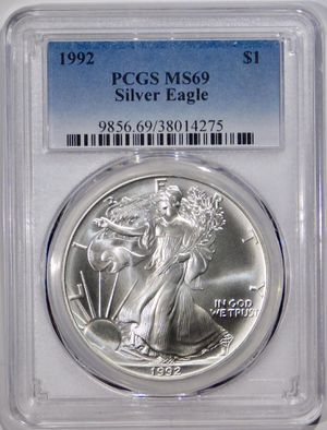 Photo 1992 $1 American Silver Eagle PCGS MS-69