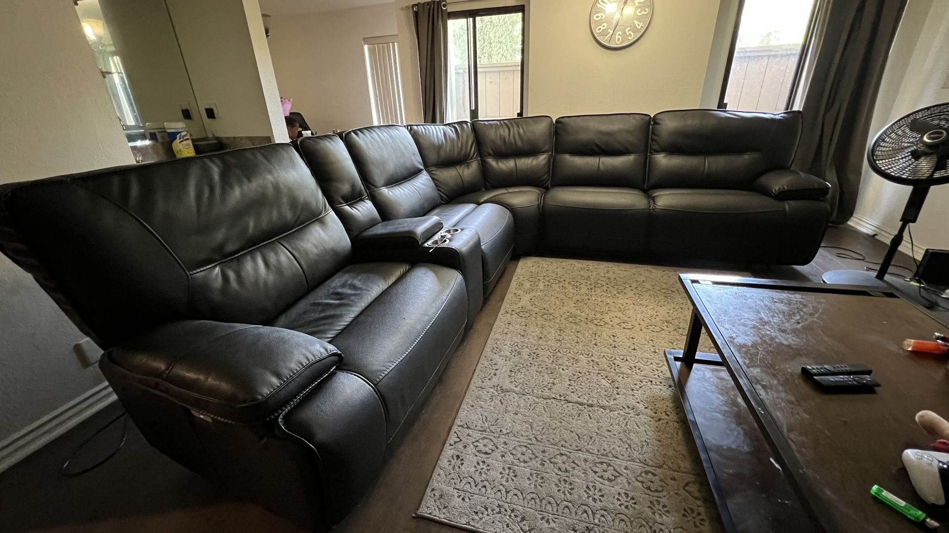 Black Leather Recliner Sectional Couch