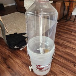 Plastic Carboy And 31 Glass Bottles For Beer Brewing