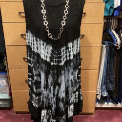 Tie Dye Sundress with Black Embroidered Lace Bodice and Bottom