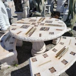 Concrete Mosaic Picnic Table with 3 Benches/ Outdoor Patio Furniture